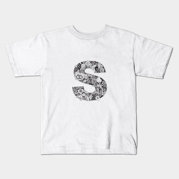 Floral Letter S Kids T-Shirt by HayleyLaurenDesign